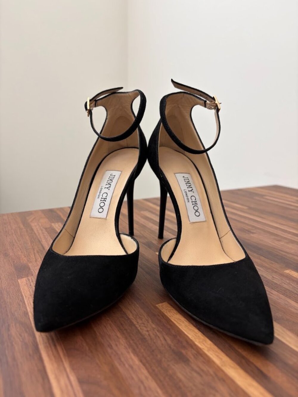 Jimmy Choo Black Suede Lucy 100 Ankle Strap d'Orsay Pumps -Size 36 1/2 - Picture 4 of 6